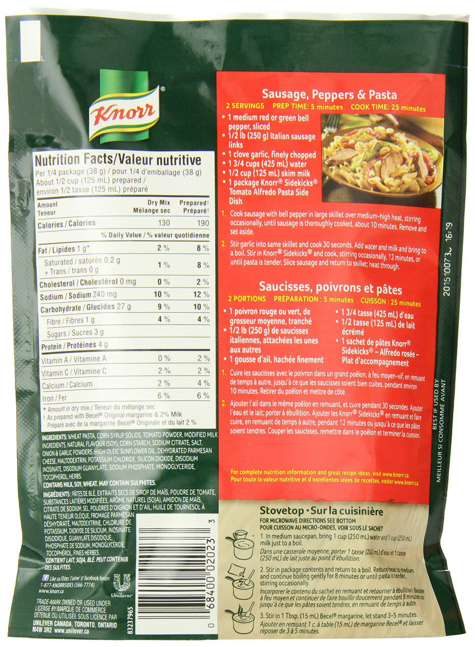 Knorr Sidekicks Pasta, Tomato Alfredo Side Dishes, 150g/5.3oz., (2 pack), {Imported from Canada}